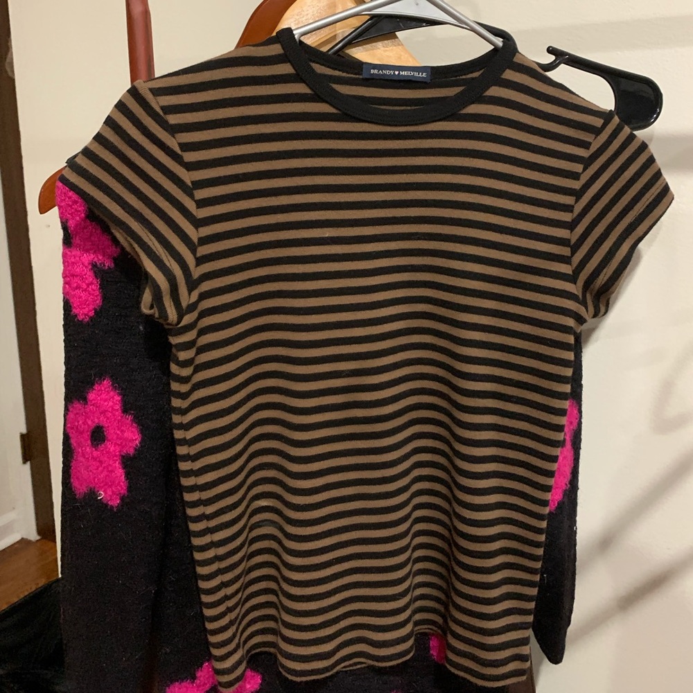 brandy melville striped fairy grunge brown and black tee